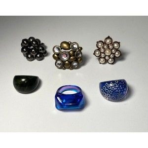 Lot #42 6 Pieces Vintage Inspired Fashion Rings Lucite Pearls Rhinestones